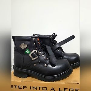 Vintage Harley-Davidson Women Black Leather Combat Moto Boots